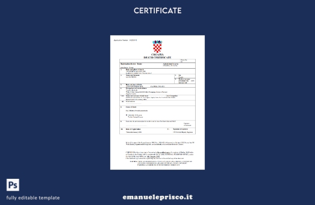 stile verificato Certificato di morte dello stato di stato croato Modello Word e
